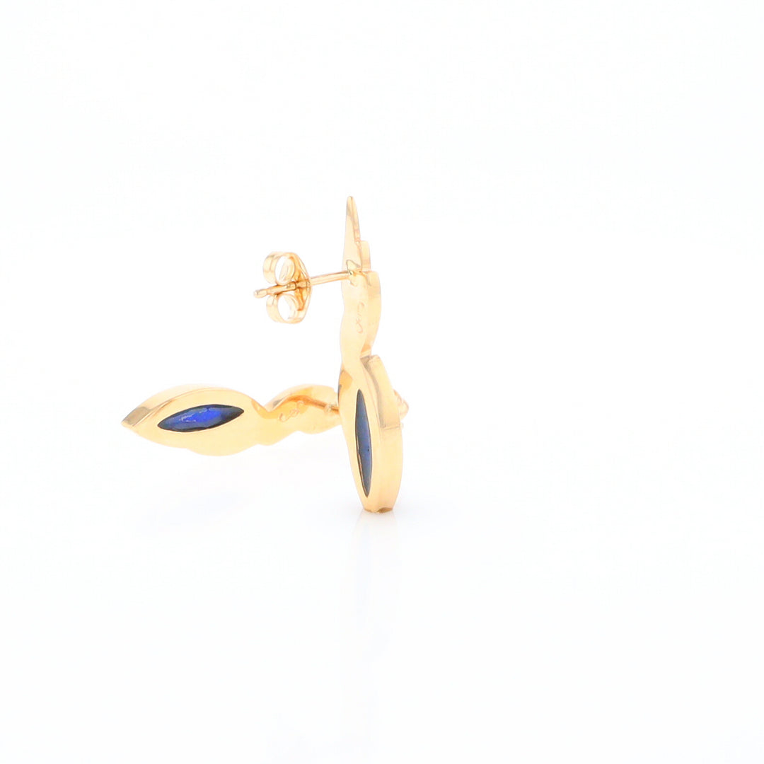 Marquise Lapis Swirl Design Inlaid Earrings