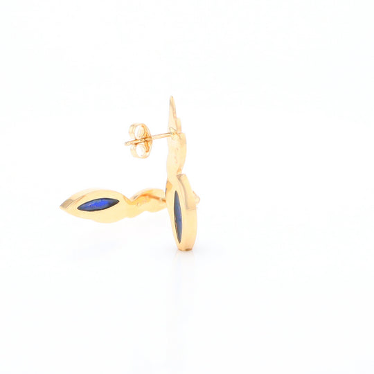 Marquise Lapis Swirl Design Inlaid Earrings