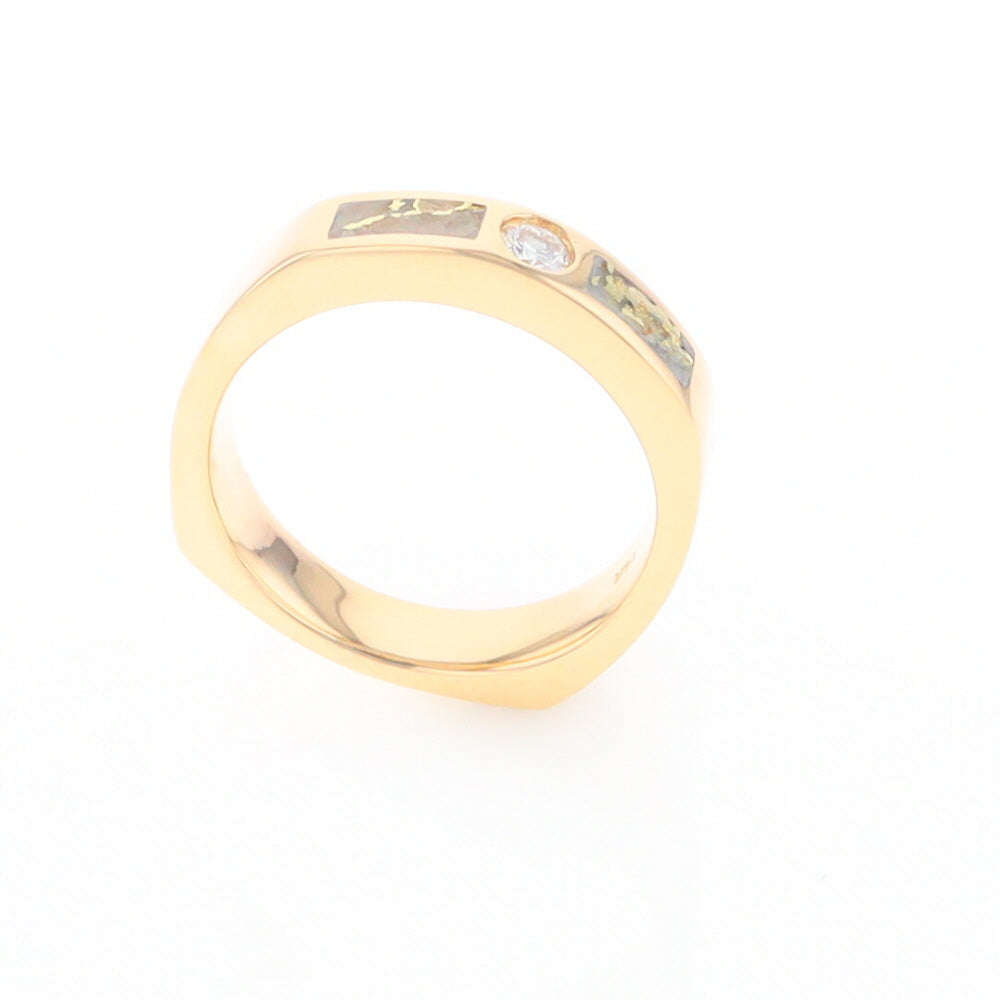 Gold Quartz Ring Double Sided Inlaid Design with .10ct Round Diamond G2
