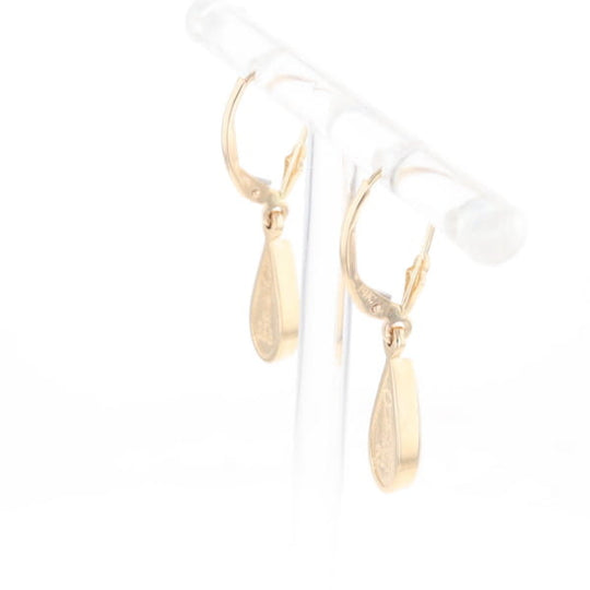 Gold Quartz Earrings Tear Drop Inlaid Lever Backs - G2
