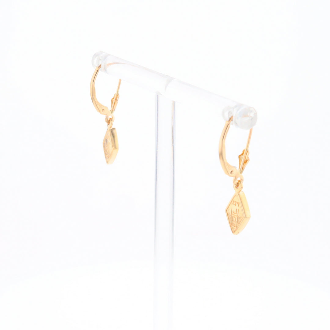 Gold Quartz Earrings Diamond Shape Inlaid Lever Backs G1