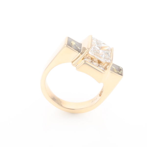 Princess Cut Diamond Gold Quartz 2-Square Inlaid Ring