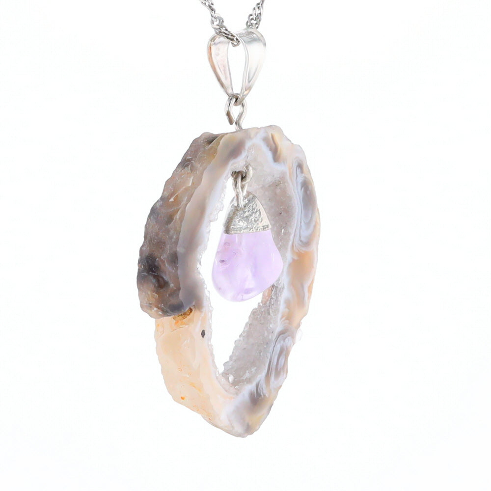 Druzy Quartz With Dangling Amethyst Pendant