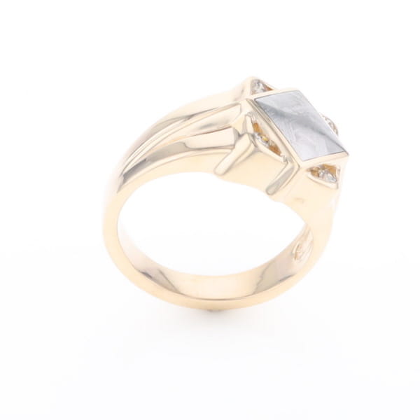Natural Meteorite ring diamond shape inlaid design with .16ctw round diamonds