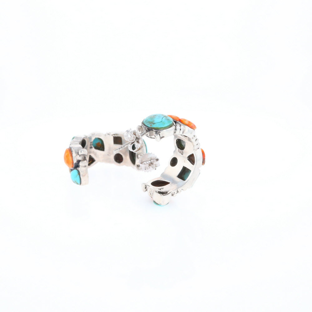 Turquoise & Spiny Oyster Semi-Hoop Stud Earrings