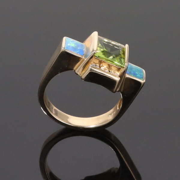 Opal Rings 2 Square Inlaid Peridot with 0.24ctw Diamonds