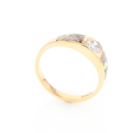 Gold Quartz Ring Double Sided Inlaid with a .61ct Round Diamond