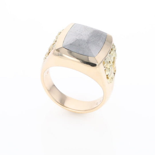 Meteorite Ring Double Side Natural Nuggets Rectangle Inlaid Center