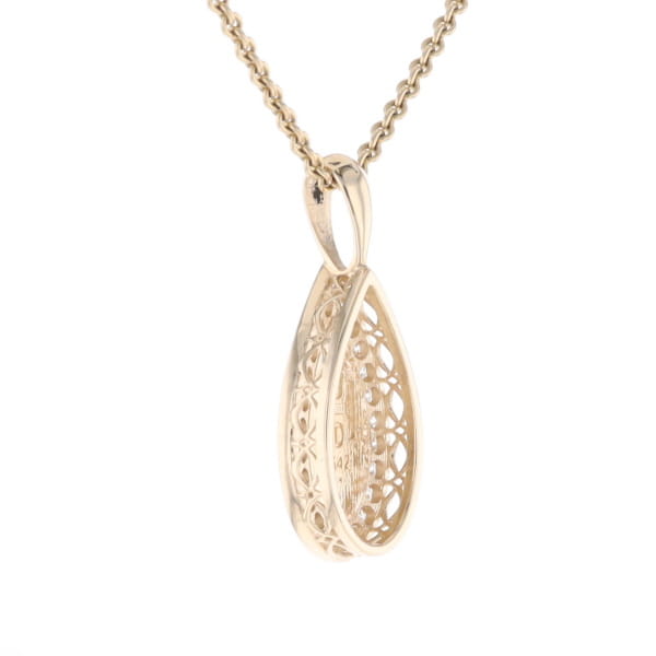 Gold Quartz Pendant Tear Drop Inlaid .42ctw Diamond Halo Design
