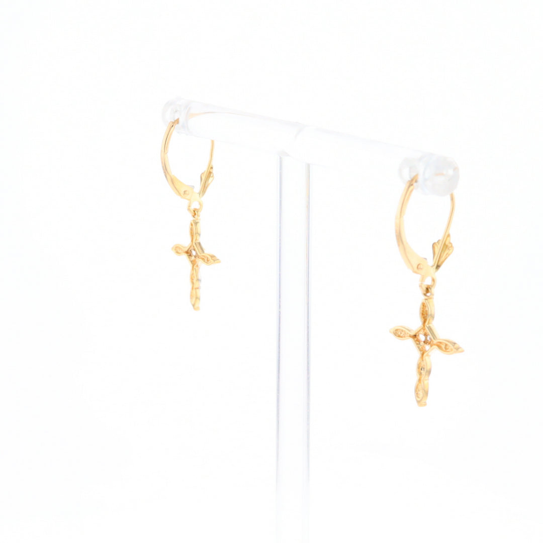 Two-Tone Diamond Cross Earrings