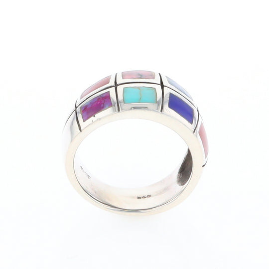 Native Silver Multi Stone Inlaid Ring