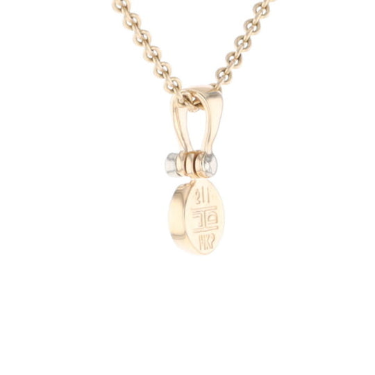 Gold Quartz Necklace Round Inlaid Pendant with .02ct Diamond