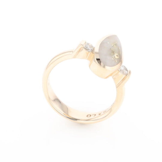 Gold Quartz Ring Pear Shape Inlaid with .18ctw Round Diamonds