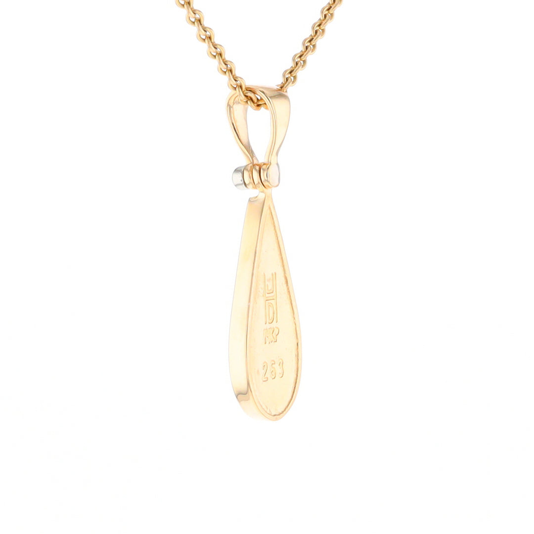 Gold Quartz Necklace Tear Drop Inlaid Pendant with .02ct Diamond