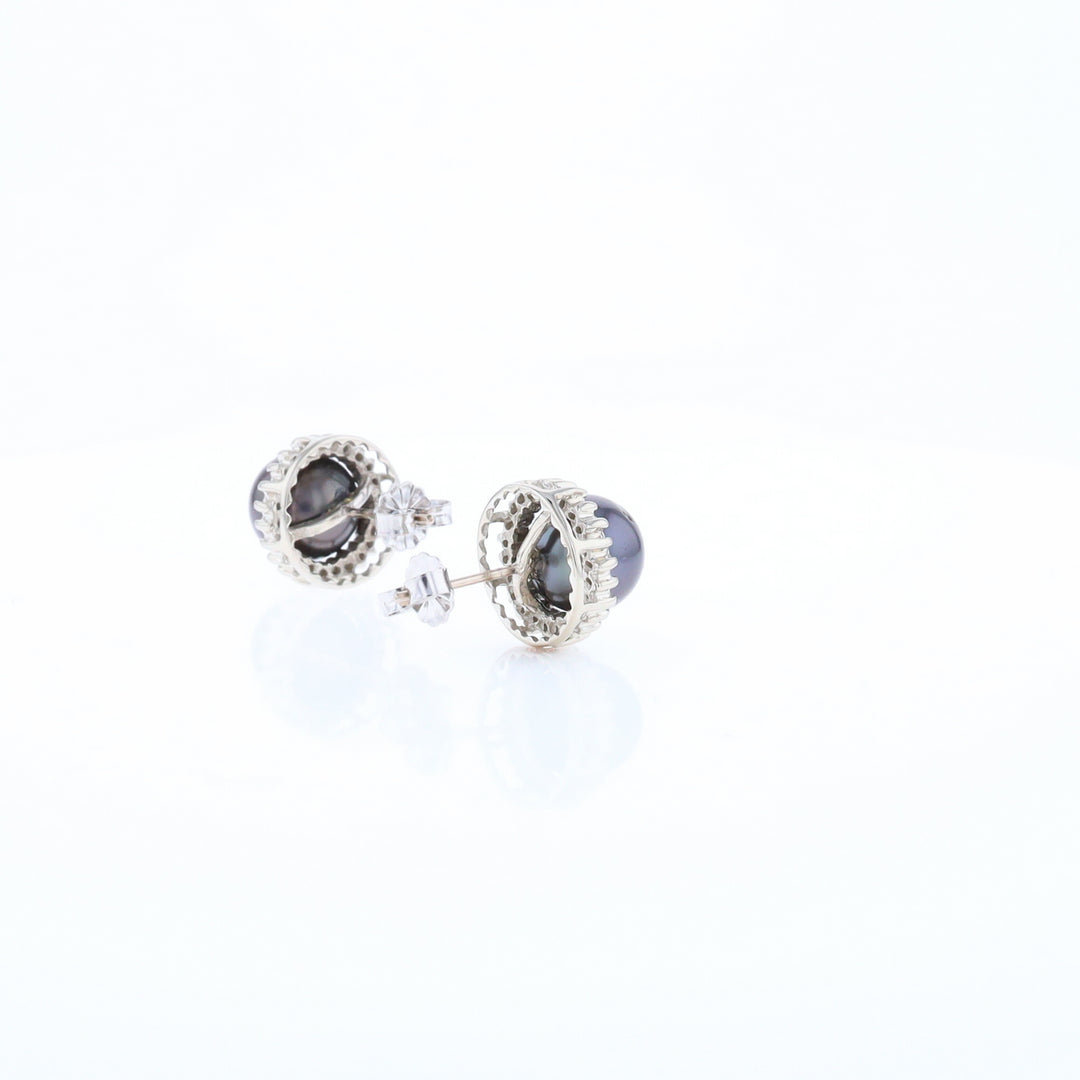 Gray Pearl Halo Studs