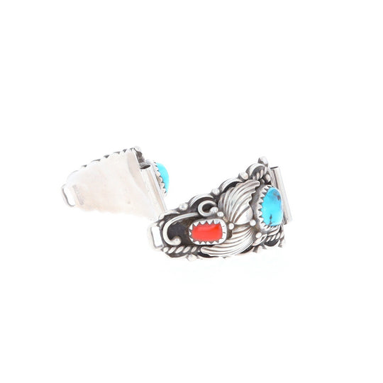 Native American Turquoise and Coral Floral Watch Tips