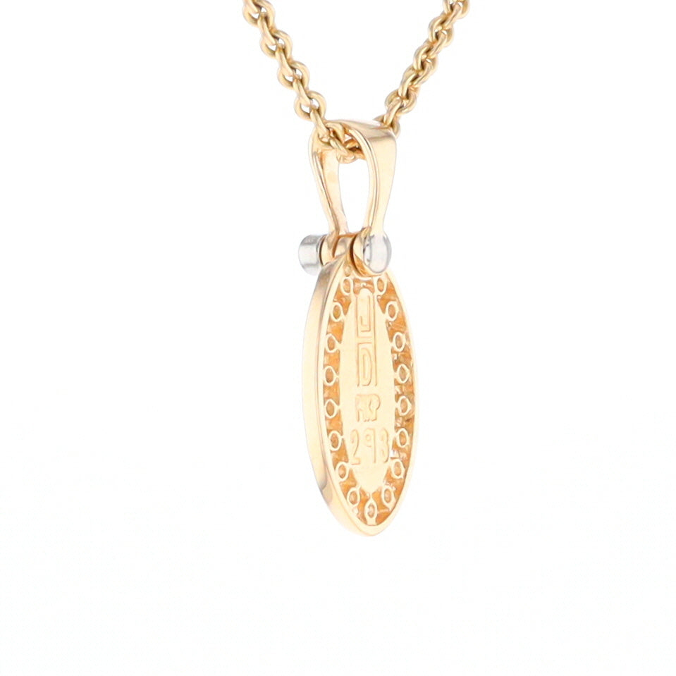 Gold Quartz Pendant Oval Inlaid with .22ctw Round Diamonds Halo