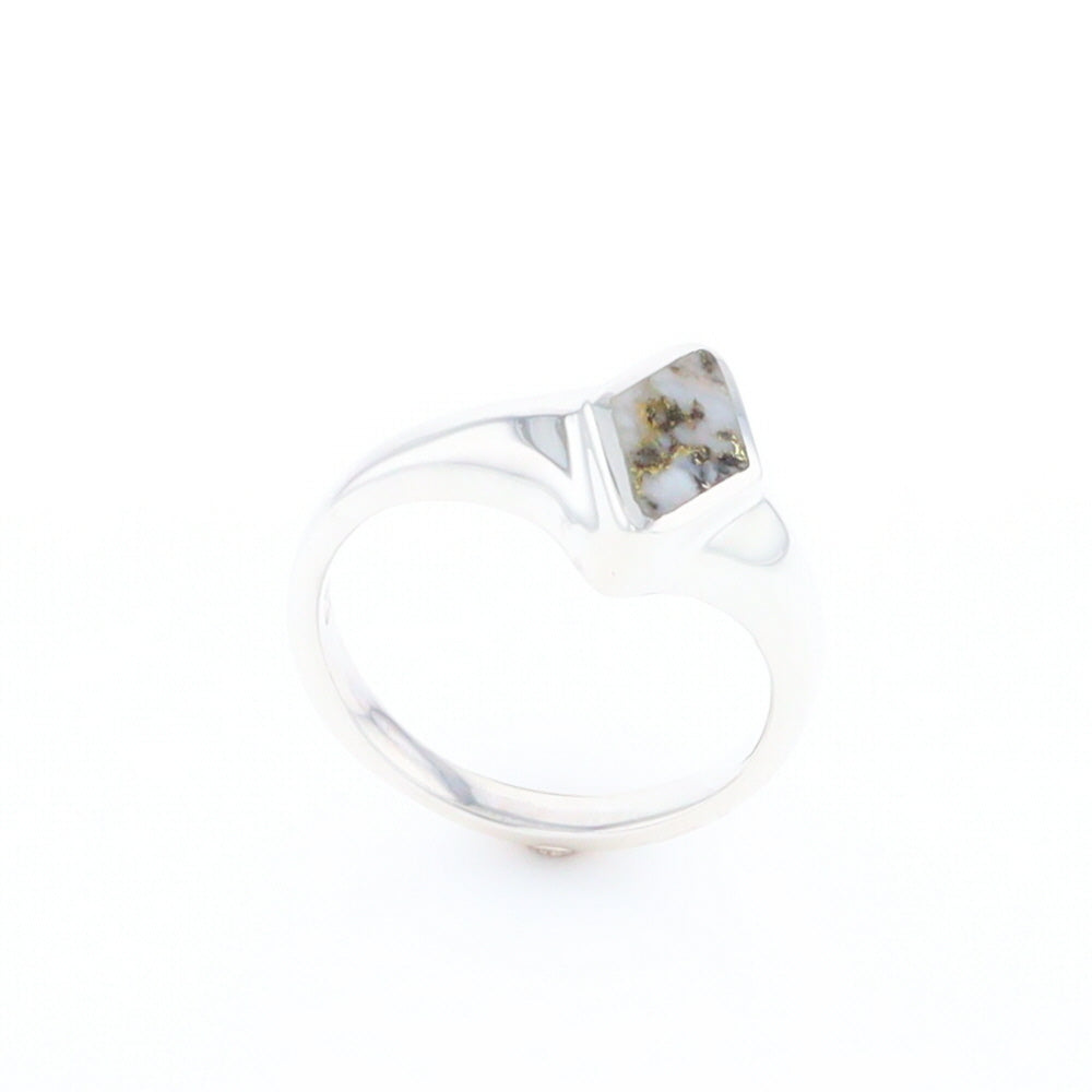 Sterling Silver Gold Quartz Inlaid Diamond Shaped Ring - G3