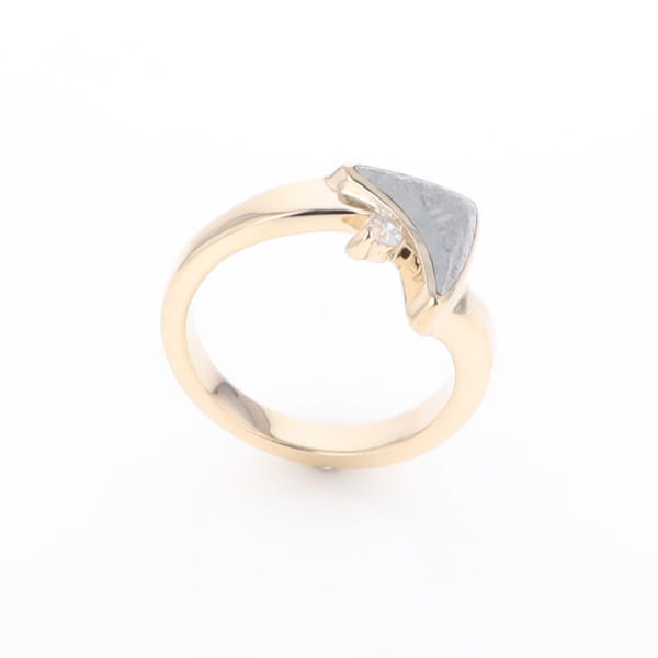 Meteorite Ring Boat Sail Inlaid Design with .04ctw Round Diamond