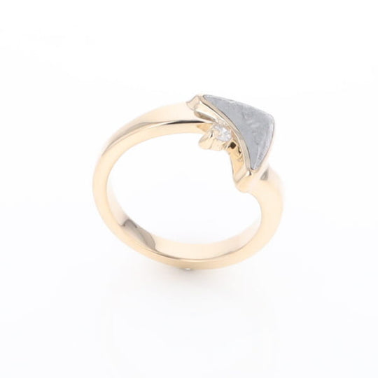 Meteorite Ring Boat Sail Inlaid Design with .04ctw Round Diamond