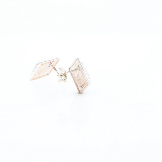 Sterling Silver Gold Quartz Inlaid Square Stud Earrings - G3