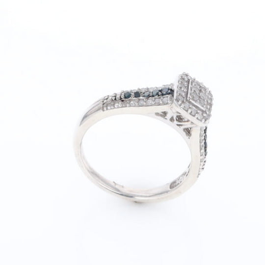 Blue & White Diamond Rectangle Cluster Ring