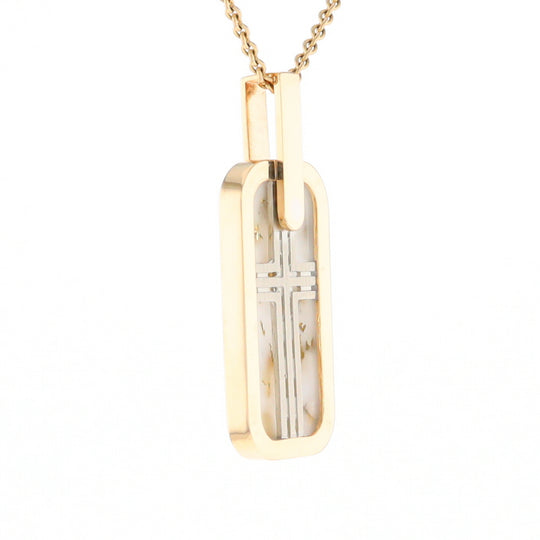 Gold Quartz Necklace Dog Tag Double Sided Inlaid Cross Pendant