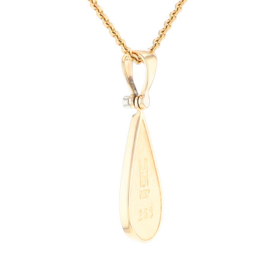 Gold Quartz Necklace Tear Drop Inlaid Pendant with .02ct Diamond