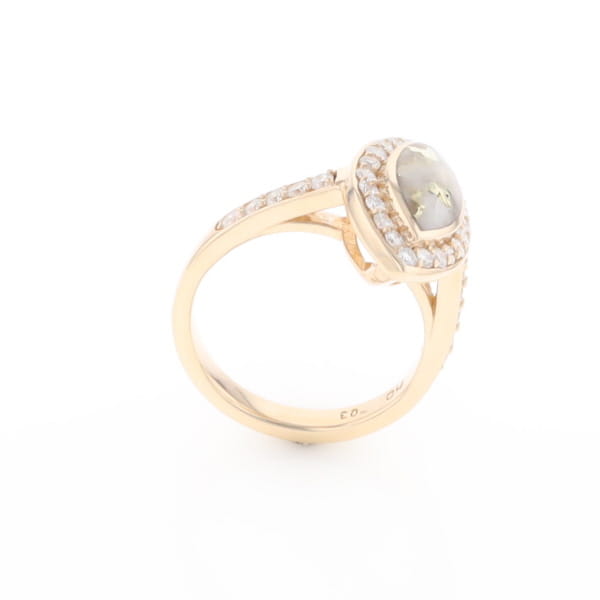 Marquise Gold Quartz Inlaid Ring with 0.65ctw Diamond Halo
