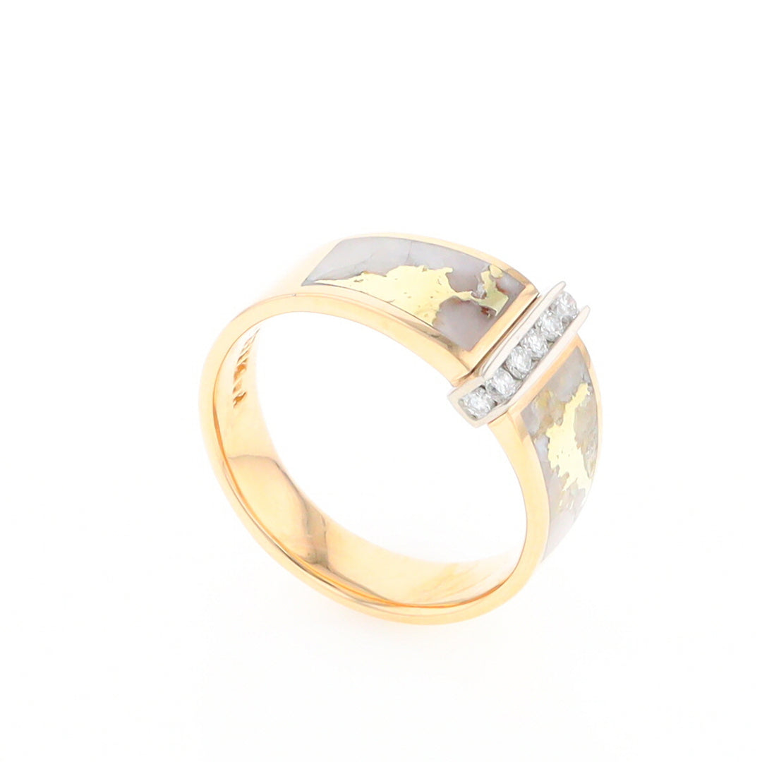 Gold Quartz Ring Double Sided Inlaid with .19ctw Round Diamonds