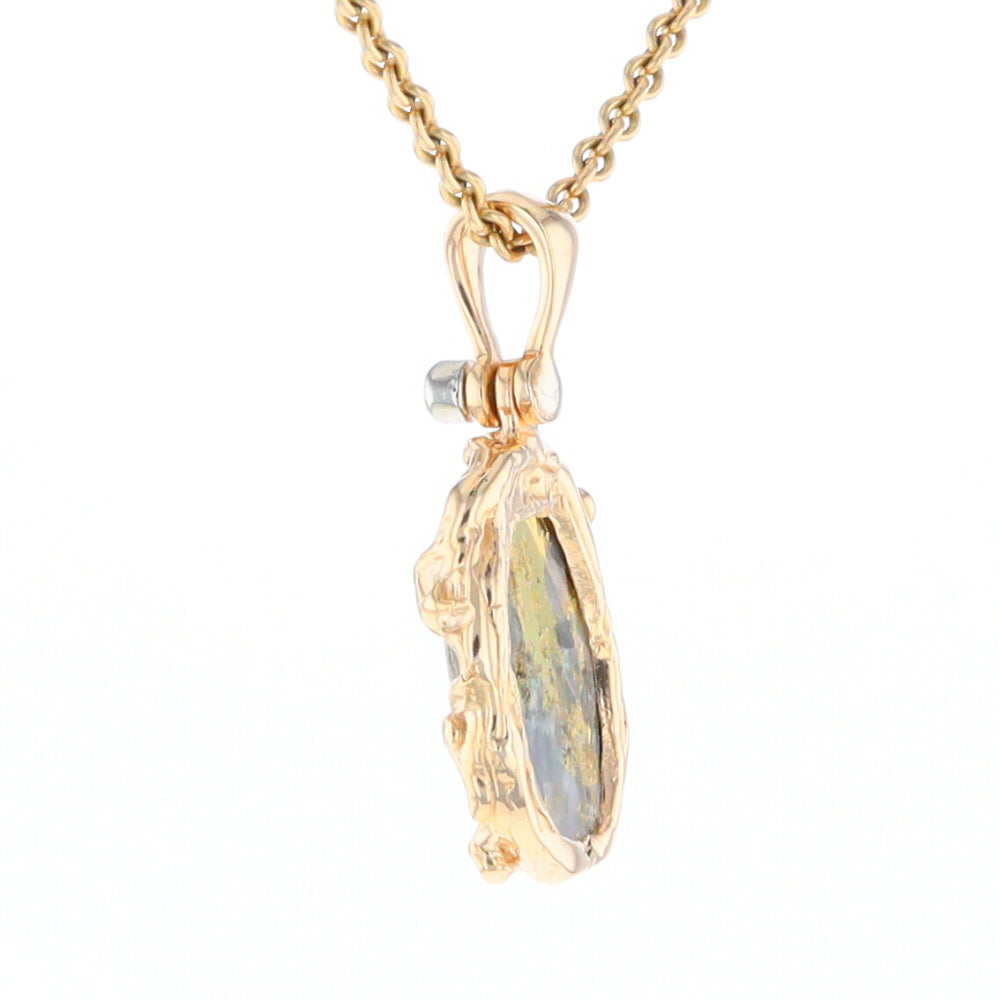Serpentine & Gold Quartz Freeform Pendant