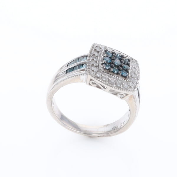 Square Blue & White Diamond Ring