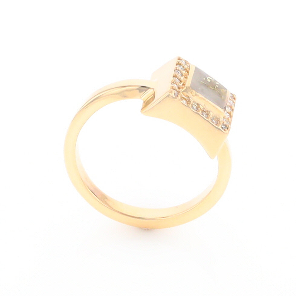 Gold Quartz Ring Square Inlaid Halo .14ctw Diamonds Design