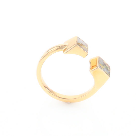 Gold Quartz Ring Wrap Double Square Inlaid Design