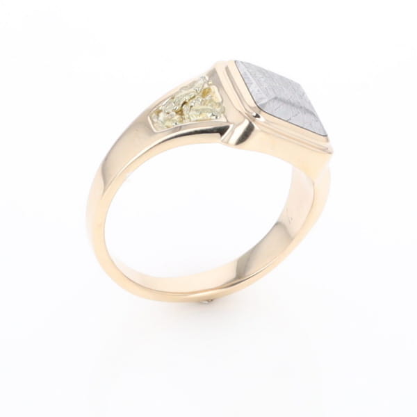 Meteorite Ring Square Inlaid Center Design with Natural Nugget Sides
