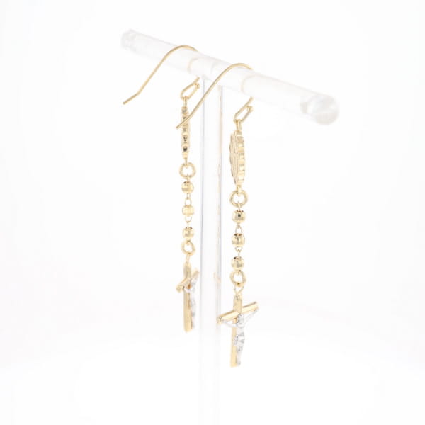 Gold Plated Virgin Mary and Crucifix Dangle Earrings