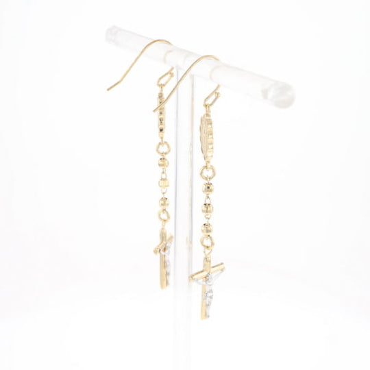 Gold Plated Virgin Mary and Crucifix Dangle Earrings