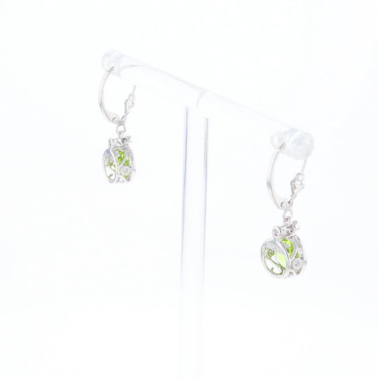 Peridot Dangle Earrings with Diamond Accents