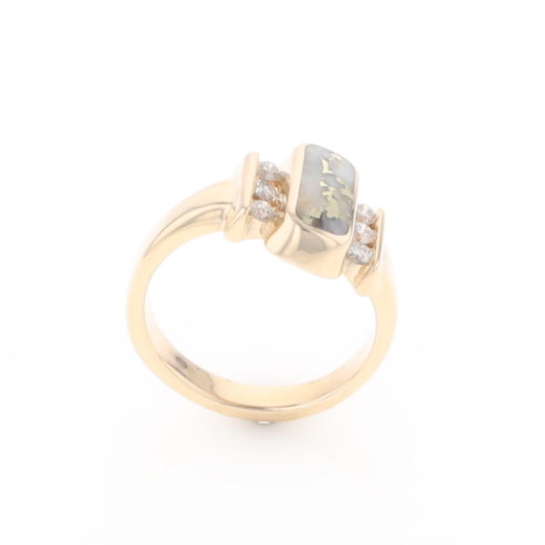 Gold Quartz Ring Oval Inlaid Design with .24ctw Round Diamonds