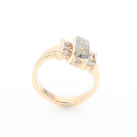 Gold Quartz Ring Oval Inlaid Design with .24ctw Round Diamonds