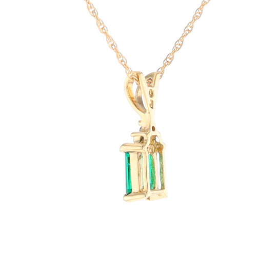 Synthetic Emerald Pendant with Diamond Accents