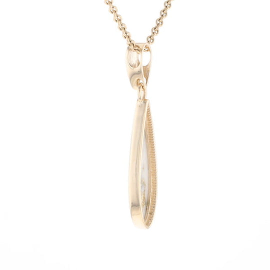Gold Quartz Pendant Tear Drop Inlaid Design G1
