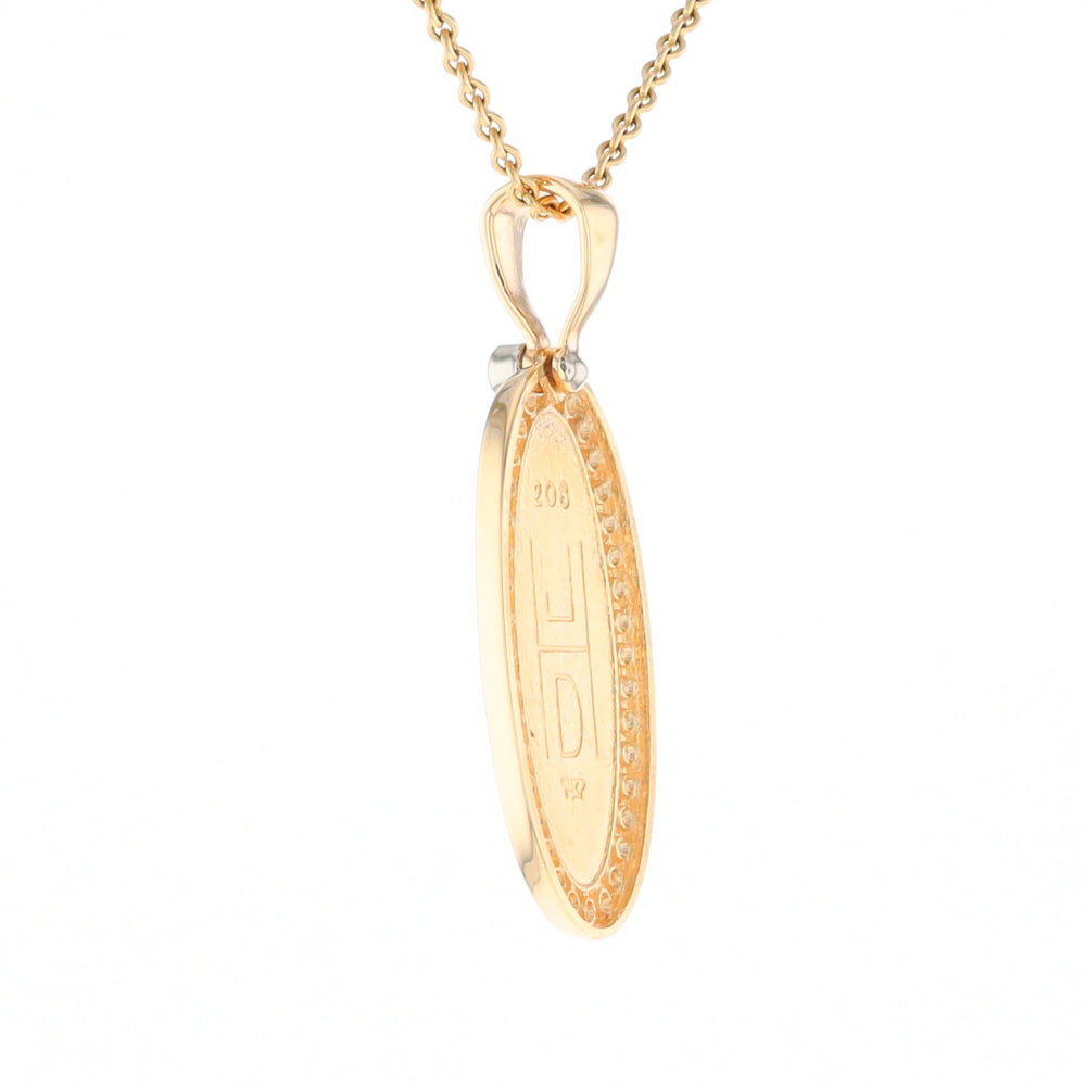 Gold Quartz Necklace .54ctw Halo Diamond Oval Inlaid Pendant