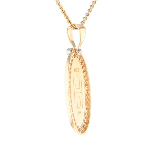 Gold Quartz Necklace .54ctw Halo Diamond Oval Inlaid Pendant