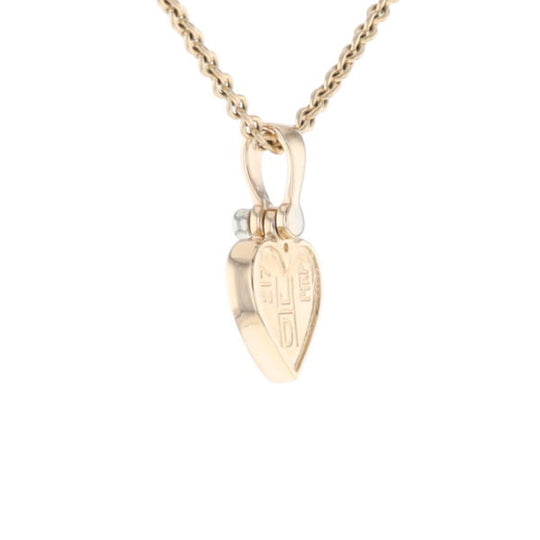 Gold Quartz Necklace Heart Inlaid Design Pendant with .02ct Diamond