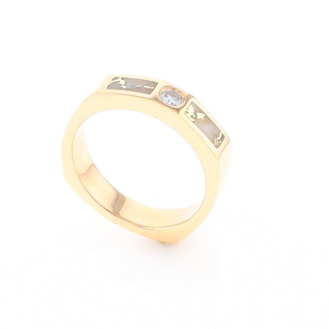 Gold Quartz Ring Double Sided Inlaid Design with .10ct Round Diamond G2