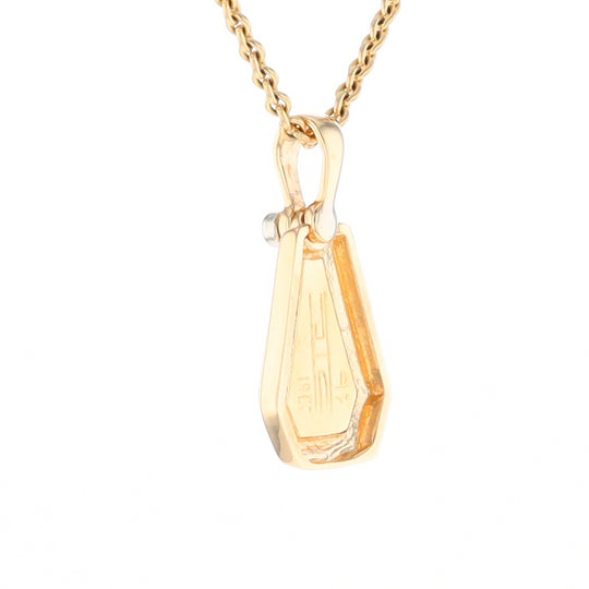 Gold Quartz Necklace, Triangle Inlaid with .02ctw Diamond Pendant