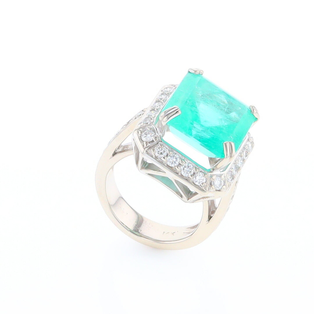 5.25ct Emerald Ring with Diamond Halo