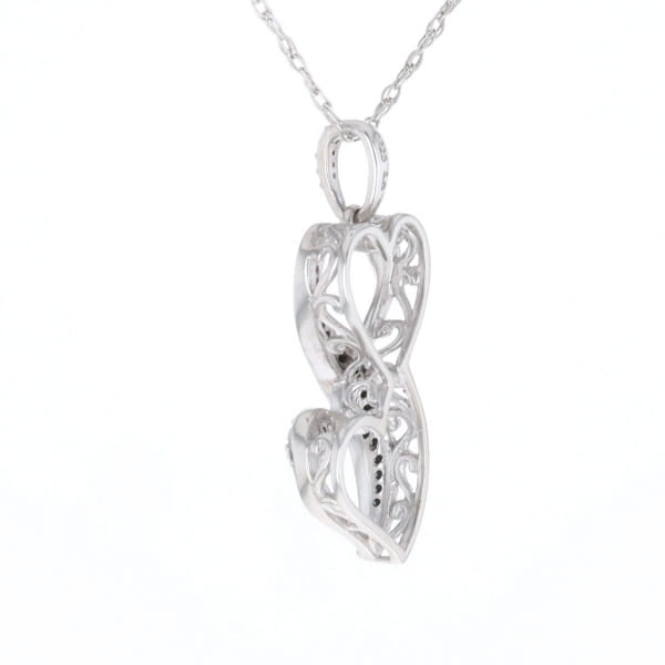 Blue and White Diamond Double Open Heart Pendant with 16" Singapore Chain