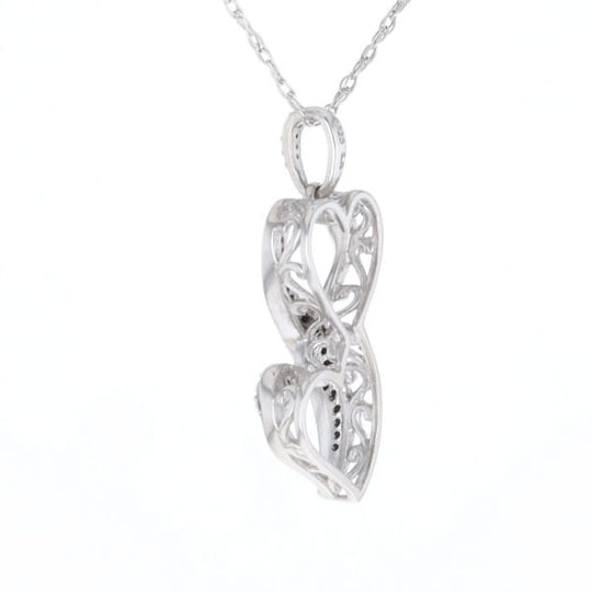 Blue and White Diamond Double Open Heart Pendant with 16" Singapore Chain